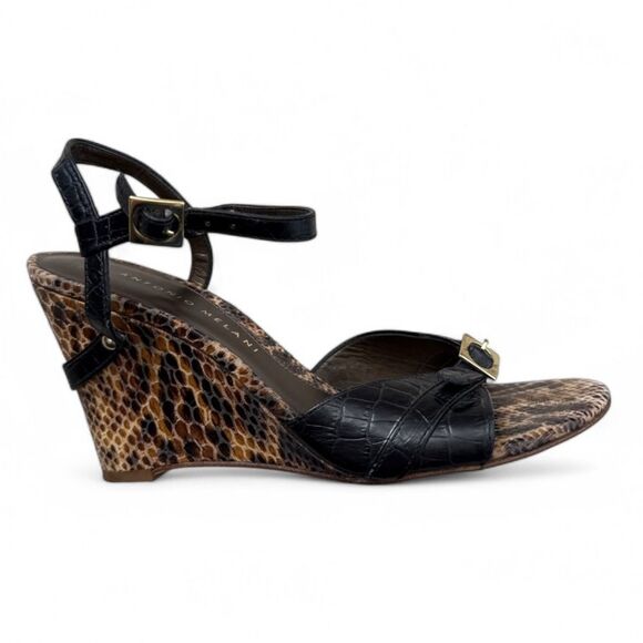 Antonio Melani Leather‎ Wedge Sandals Size 6 Strappy Snake Print - Picture 1 of 12